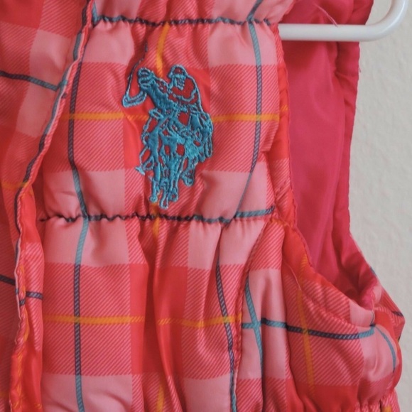US Polo Assn Puffer Vest Pink Plaid Big Logo 4T - Picture 2 of 3
